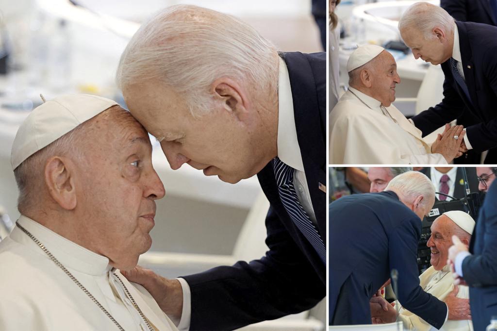 Biden abraza al Papa Francisco, que pareció sorprendido en la cumbre del G7