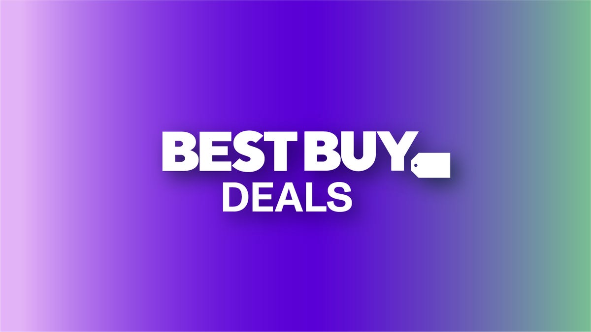 Texto de ofertas de Best Buy sobre un fondo degradado púrpura